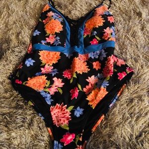 New GB lace up floral one piece swimsuit